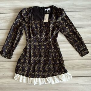 Rihoas Floral Print Sleeve Mini Dress Black Small NWT IN PACKAGE